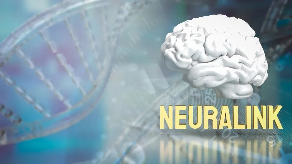 The Neurolink and Brain for neurotechnology concept 3d rendering
