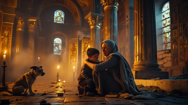 The Last Candle in Constantinople Desperate Mother Holding Her Young Son