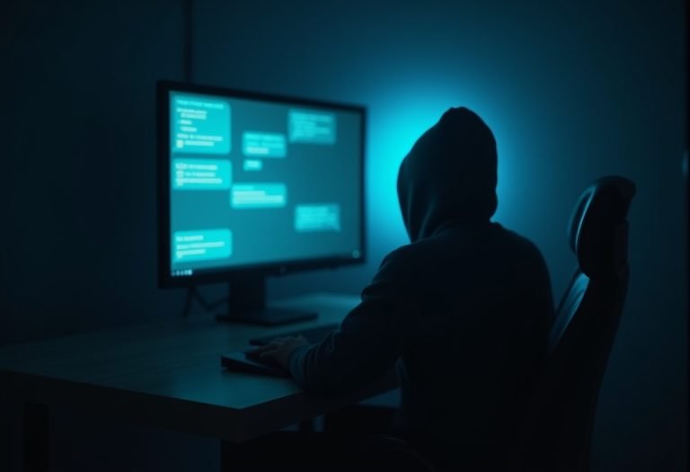 A person at a computer ignoring hostile messages or comments on their screen.