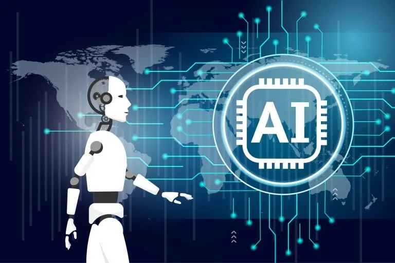 Robot with intelligence artificial concept.