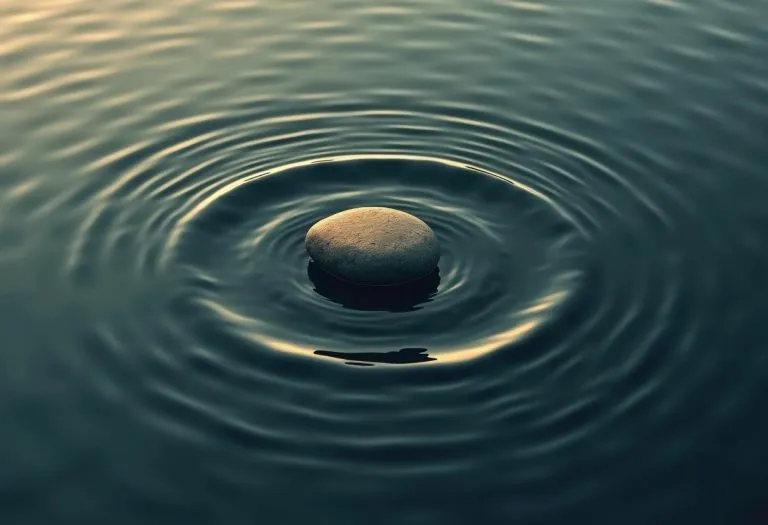 A stone dropped into water, creating concentric rings that spread outward across the surface.