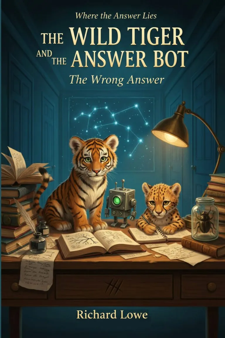 The Wild Tiger and the Answer Bot: The Wrong Answer book cover, by Richard Lowe