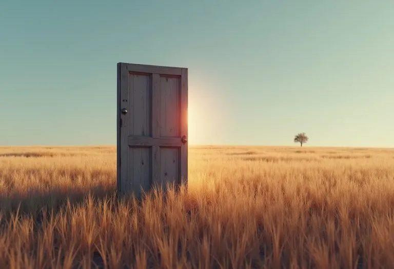 A dark doorway or threshold leading into shadow, suggesting passage between worlds or hidden spaces.