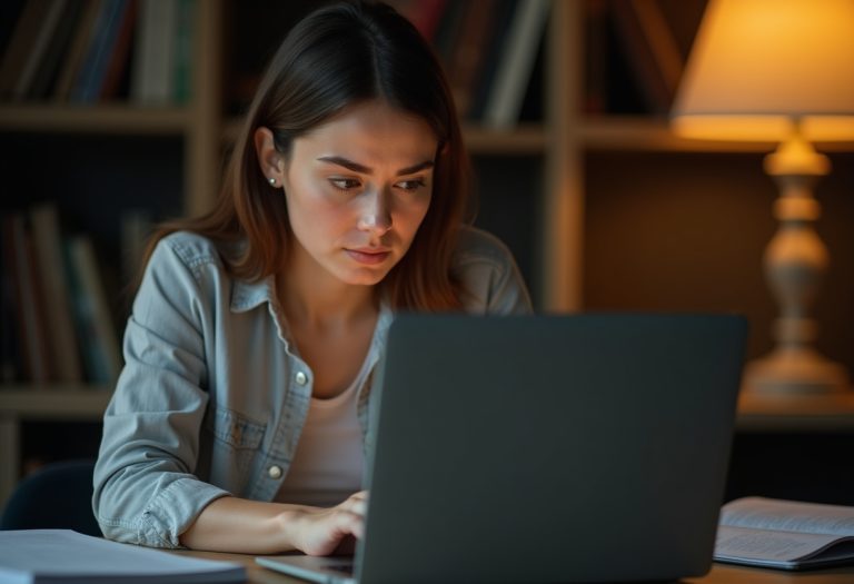A writer sits at a laptop with tears streaming down their face, hands on the keyboard.