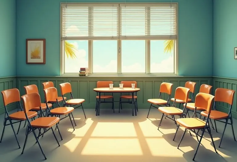 A librarian or author at a library event, speaking to an audience seated in a community library meeting room. TITLE: Library