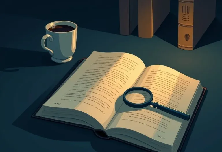 A desk with a notepad, pen, and crime fiction manuscript pages, suggesting the work of writing and research behind crafting