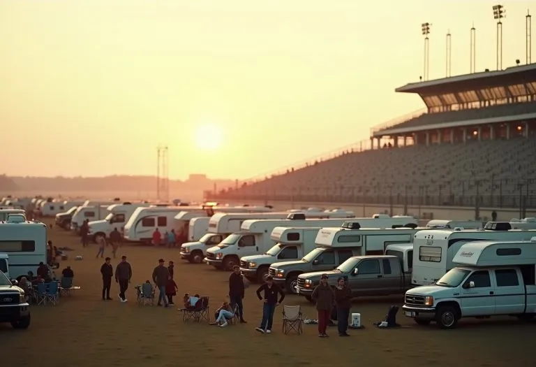 Daytona International Speedway packed with fans in the grandstands on race day, with cars on the track below. TITLE: Daytona
