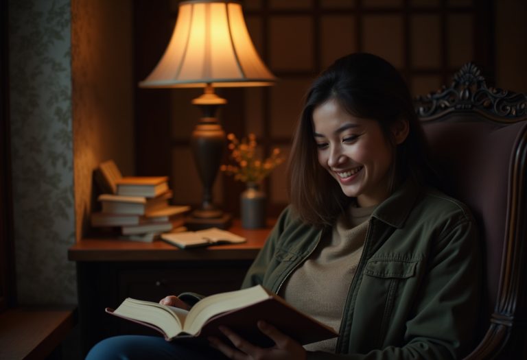 An open book with a glowing light or bookmark peeking out from between the pages, suggesting hidden secrets tucked inside.