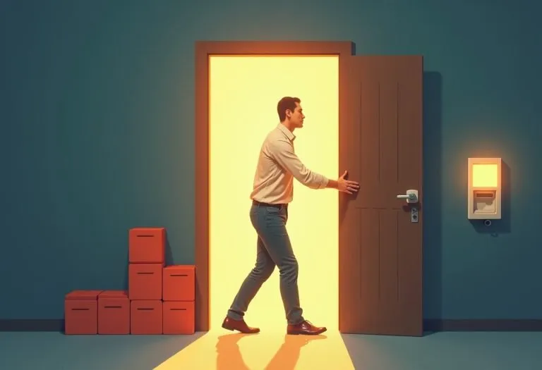 A brick propping open a glass door in an office or institutional building, symbolizing a security breach caused by human