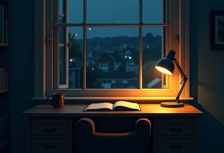 Person working at a desk with laptop, notebook, and coffee, representing independent work and building an income outside