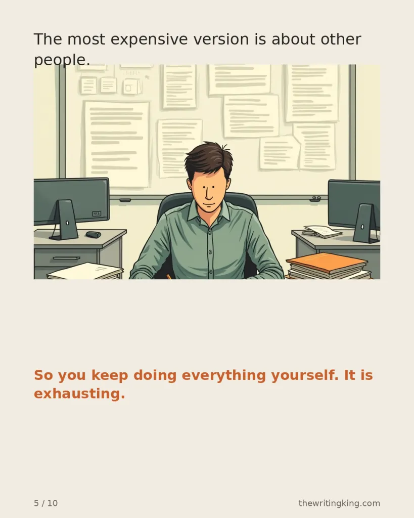 The most expensive version is about other people. So you keep doing everything yourself. It is exhausting.