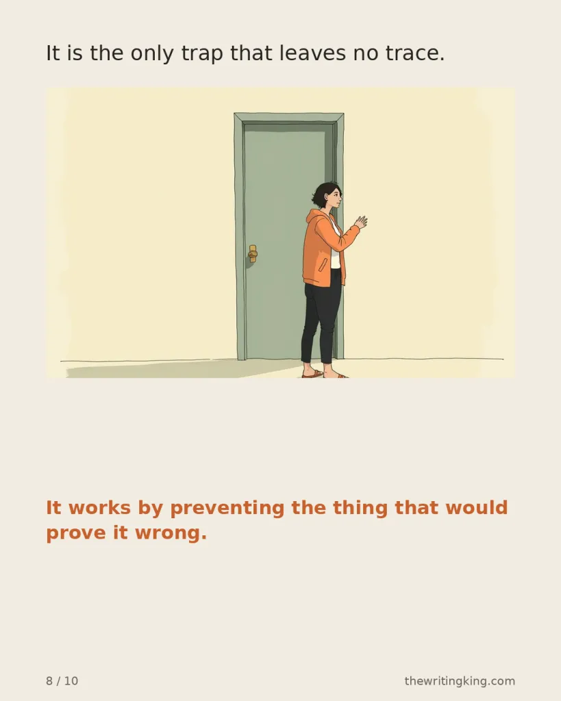 It is the only trap that leaves no trace. It works by preventing the thing that would prove it wrong.