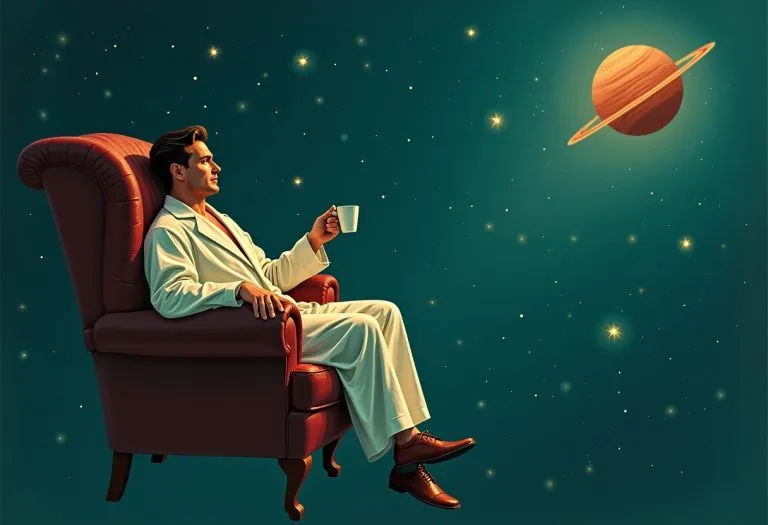 Douglas Adams in his twenties or thirties, tall and lanky, with dark hair and a contemplative expression. TITLE: Douglas