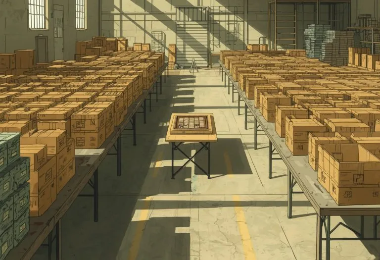 Illustration of comic back issue boxes at standing height, for Emerald City Comics in Clearwater, Florida