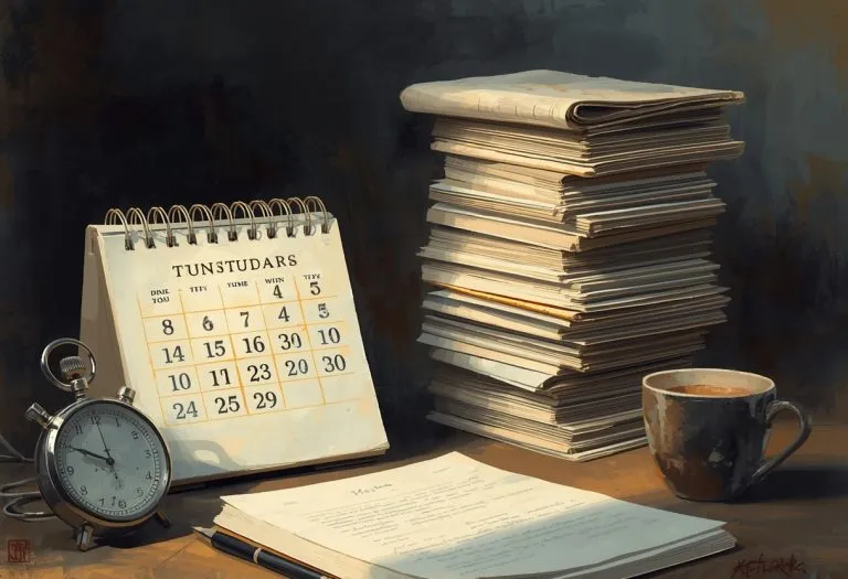 A calendar marked with a three-month timeline, showing weekly interview blocks and manuscript deadlines for a ghostwriting