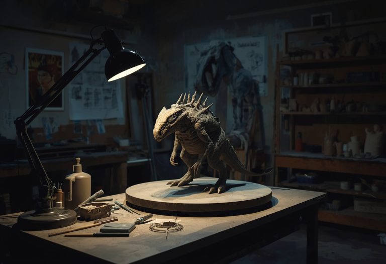 A collage of famous movie monsters from different eras, including dinosaurs, robots, and classic creatures in black and