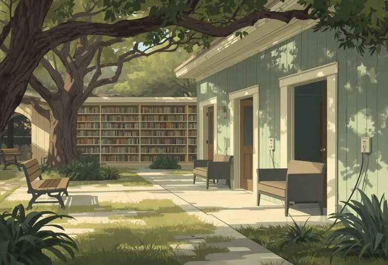 Illustration of a shaded outdoor reading garden, for Gulfport Public Library in Gulfport, Florida
