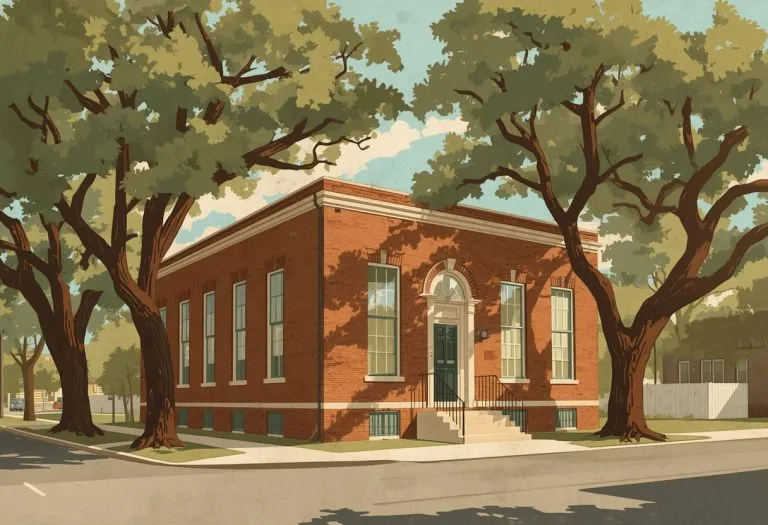 The front entrance of Curtis Elementary School, a red-brick building in Clearwater that now houses the Pinellas County