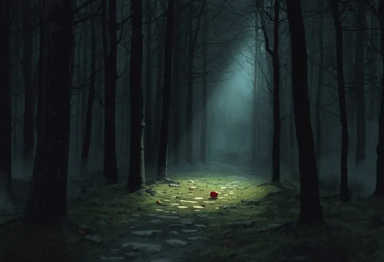 Rachel Zegler as Snow White in the 2025 remake, wearing a dark dress in a forest setting with digital dwarf characters