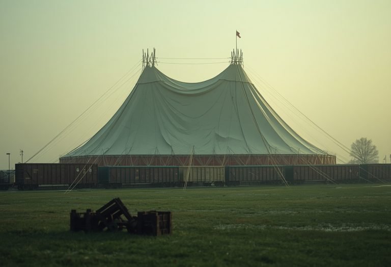 A circus tent with performers and equipment, showing the spectacle that Cecil B. DeMille filmed for the 1952 Best Picture