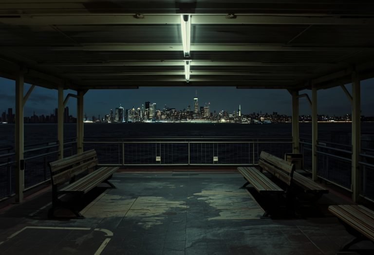 A still from the 1982 film showing a man in dark clothing against a New York city background.