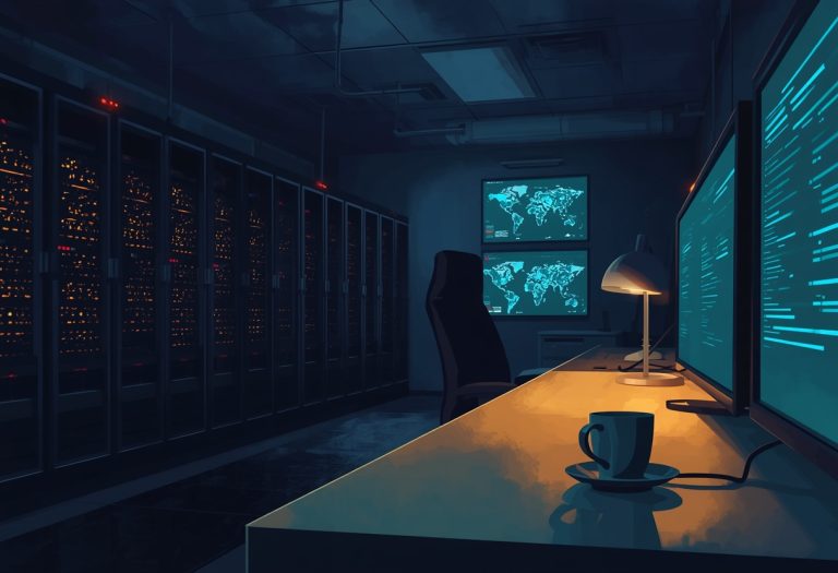 A boardroom or situation room with people gathered around a table looking at screens displaying data and threat alerts