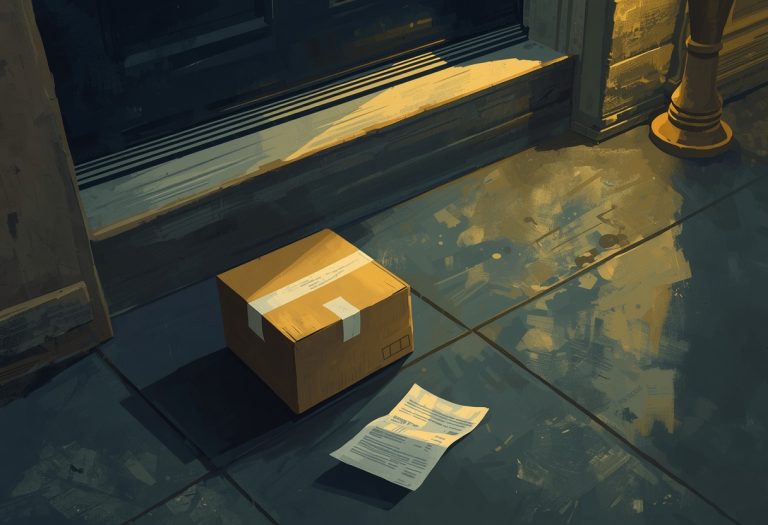 Amazon delivery box with a downward arrow, symbolizing declining service quality and rising costs for shoppers.