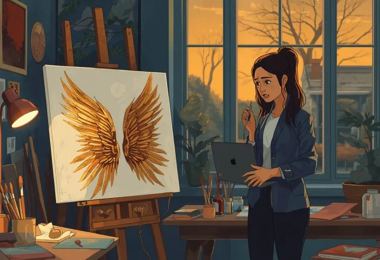 A fan artist's painting of two superheroes displayed alongside a blurred or distorted AI-generated version of the same
