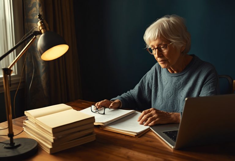 A person holding a finished memoir while standing at a crossroads, symbolizing the choice between traditional publishing and