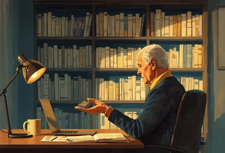 Man sitting at desk with bookshelves visible behind him during a video call, representing the gap between a writer's public